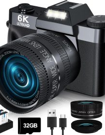 2024 Upgrade VJIANGER Digital Camera for Photography Vlogging Camera for YouTube with WiFi, 180° Flip Screen, 16X Digital Zoom, 52mm Lens, 2 Batteries, 32GB Micro SD Card(Black)