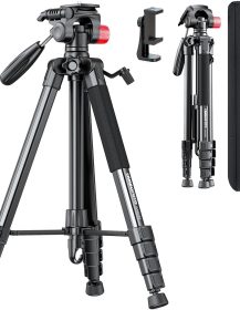 74"-Camera-Tripod, Porfessional Aluminum Heavy Duty Tripod Stand for Mirrorless Camera/DSLR/Cell Phone/Camcorder, with Holder and Travel Bag
